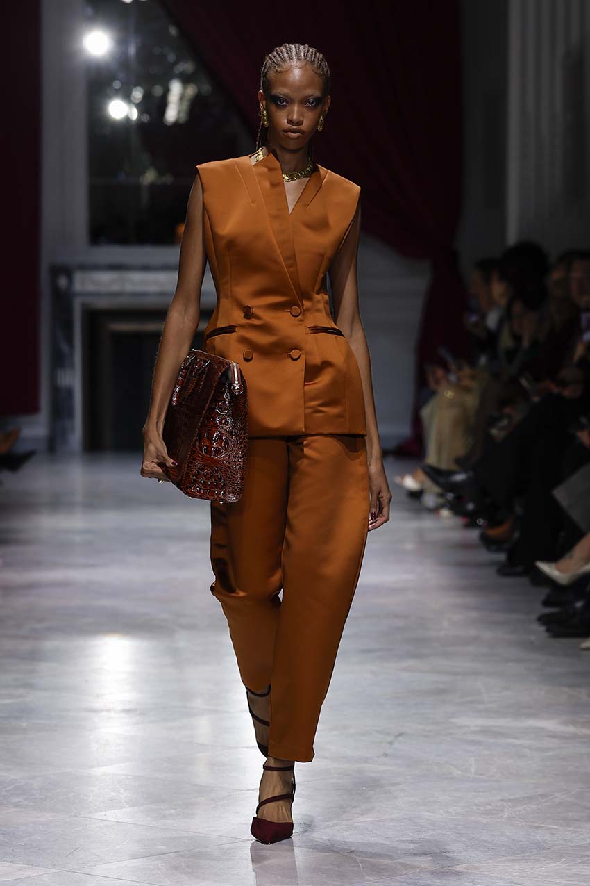 Copper Double Duchess Vest Front Runway