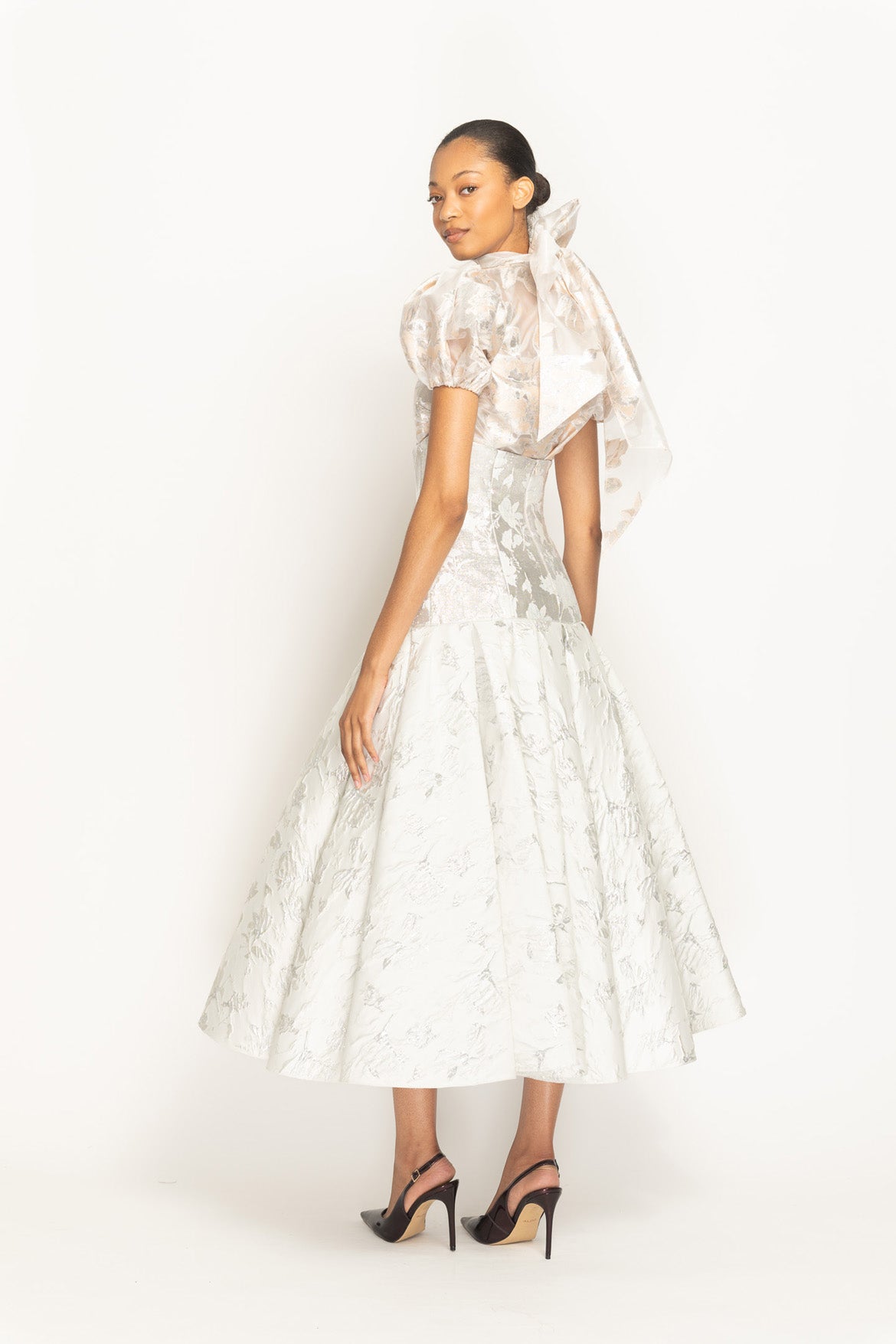Whisper Bloom Jacquard Drop-Waist Pleated Swing Skirt Side Two