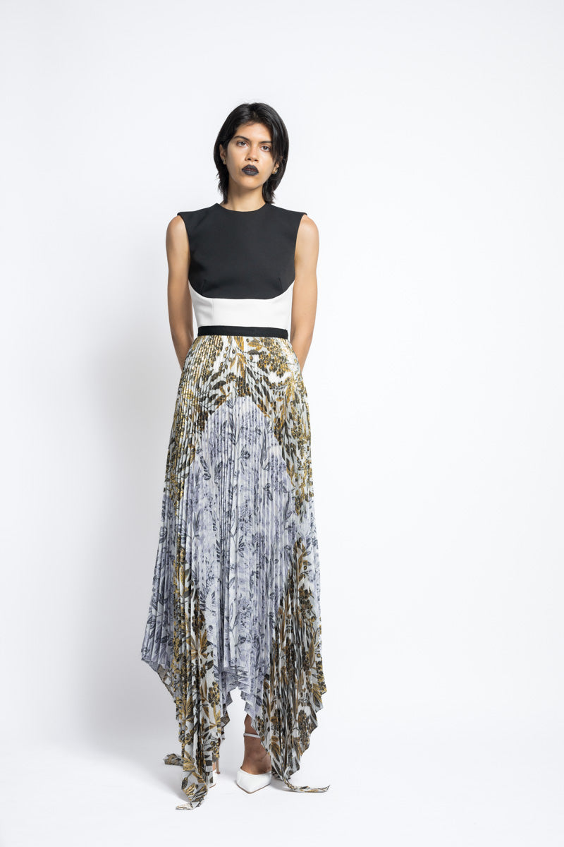 Bay Leaf Jacquard Pleated Skirt With Handkerchief Hem 3