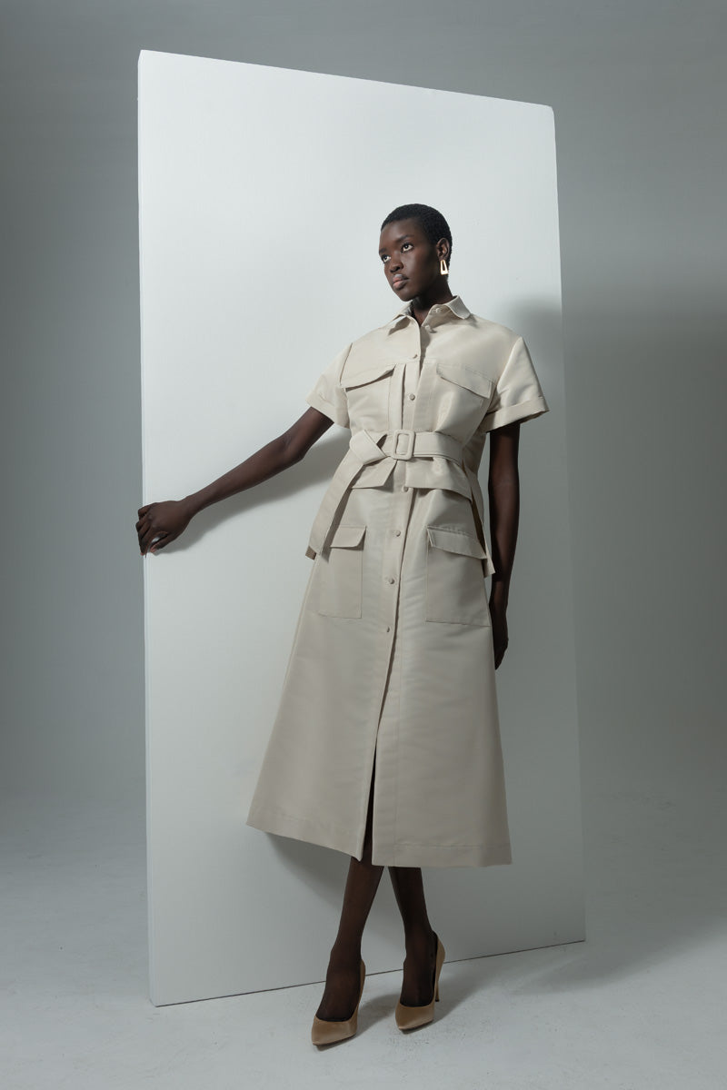Stone Faille Trench Shirt Dress Front Runway