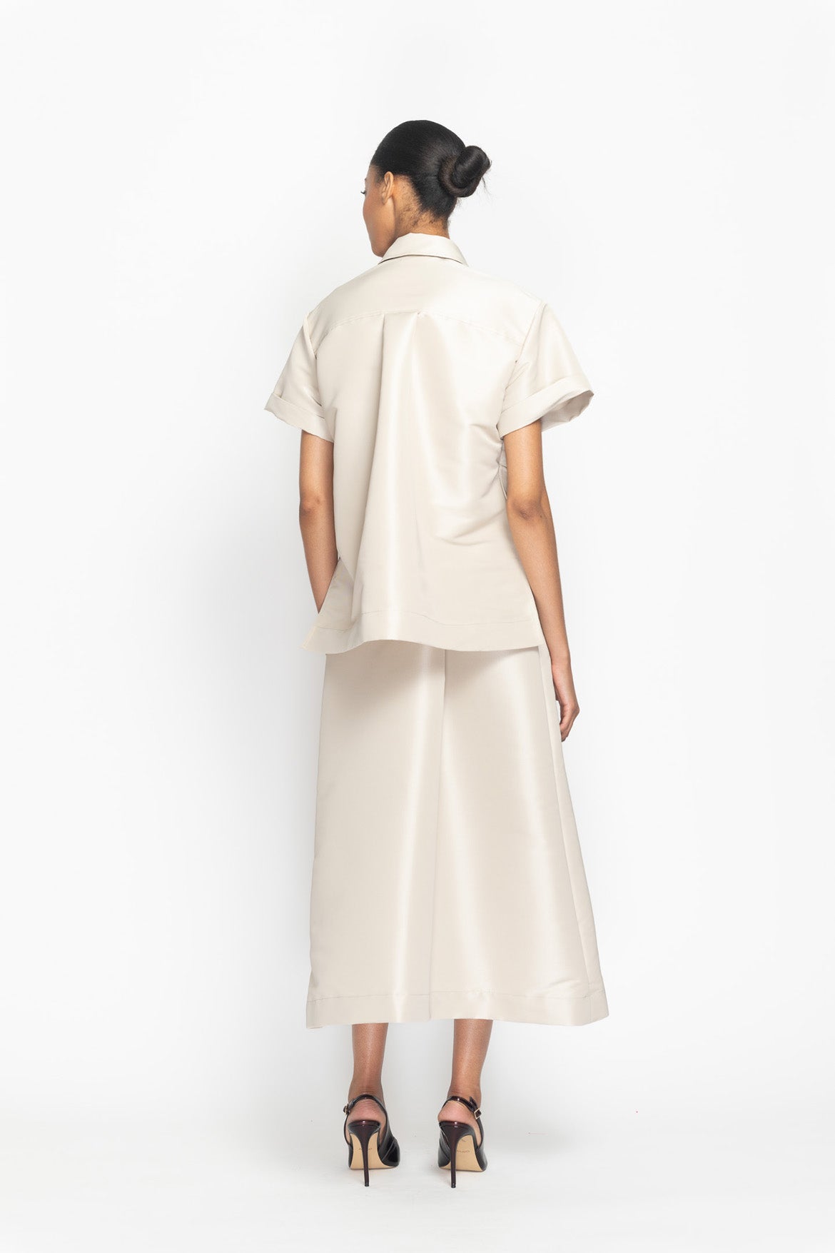 Stone Faille Trench Shirt Dress Back