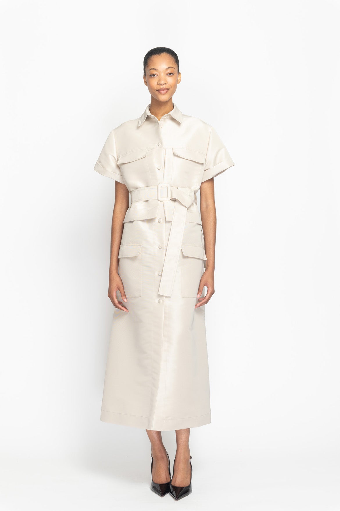Stone Faille Trench Shirt Dress Front