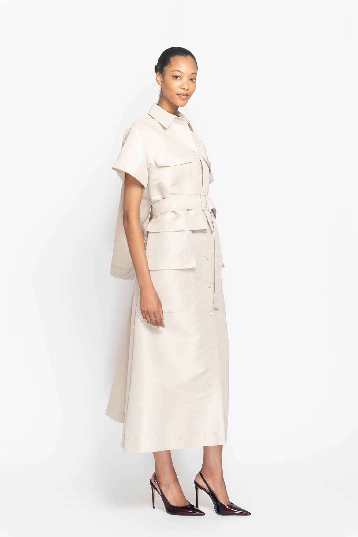 Stone Faille Trench Shirt Dress Side One