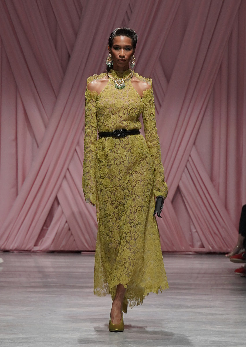 Chartreuse Smita Lace Halterneck Dress 1