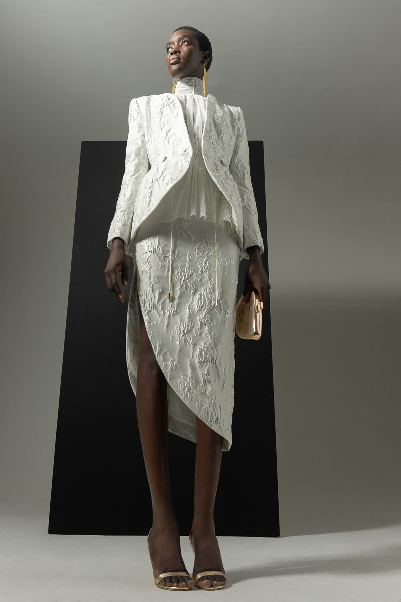 Ivory Point d’Esprit Blouse with Neck Tie Detail Front Runway