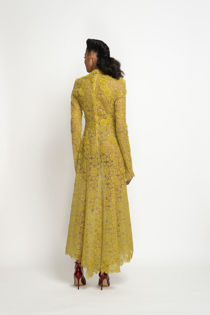 Chartreuse Smita Lace Halterneck Dress 5