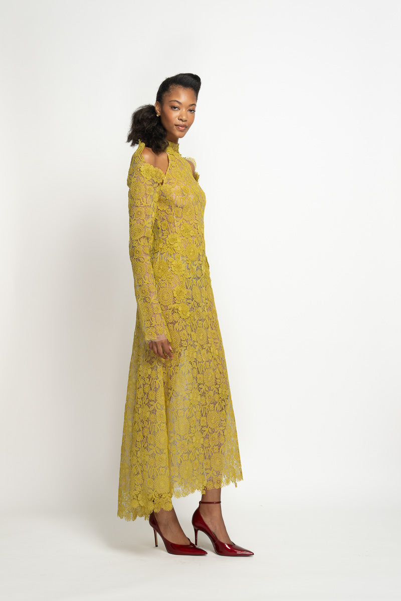 Chartreuse Smita Lace Halterneck Dress 3