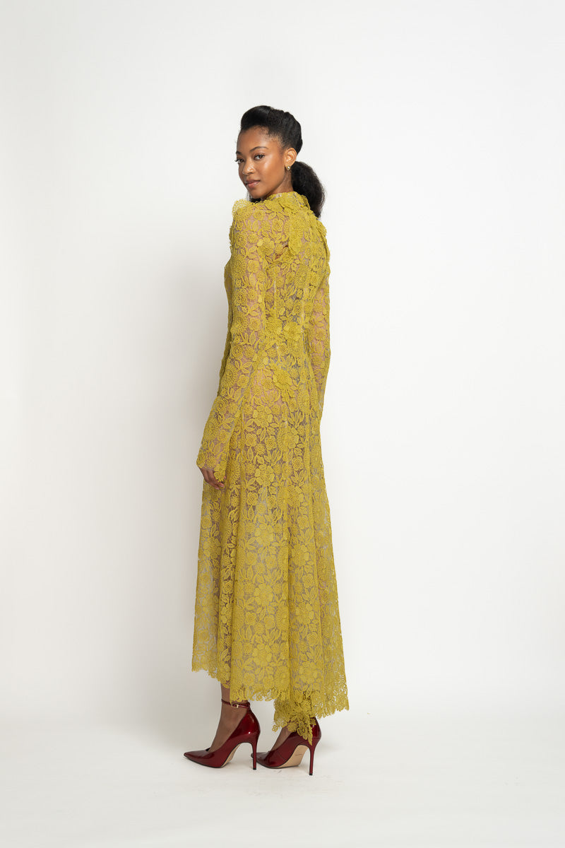 Chartreuse Smita Lace Halterneck Dress 4