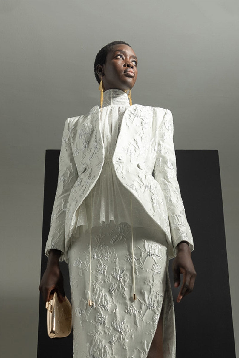 Ivory Point d’Esprit Blouse with Neck Tie Detail
