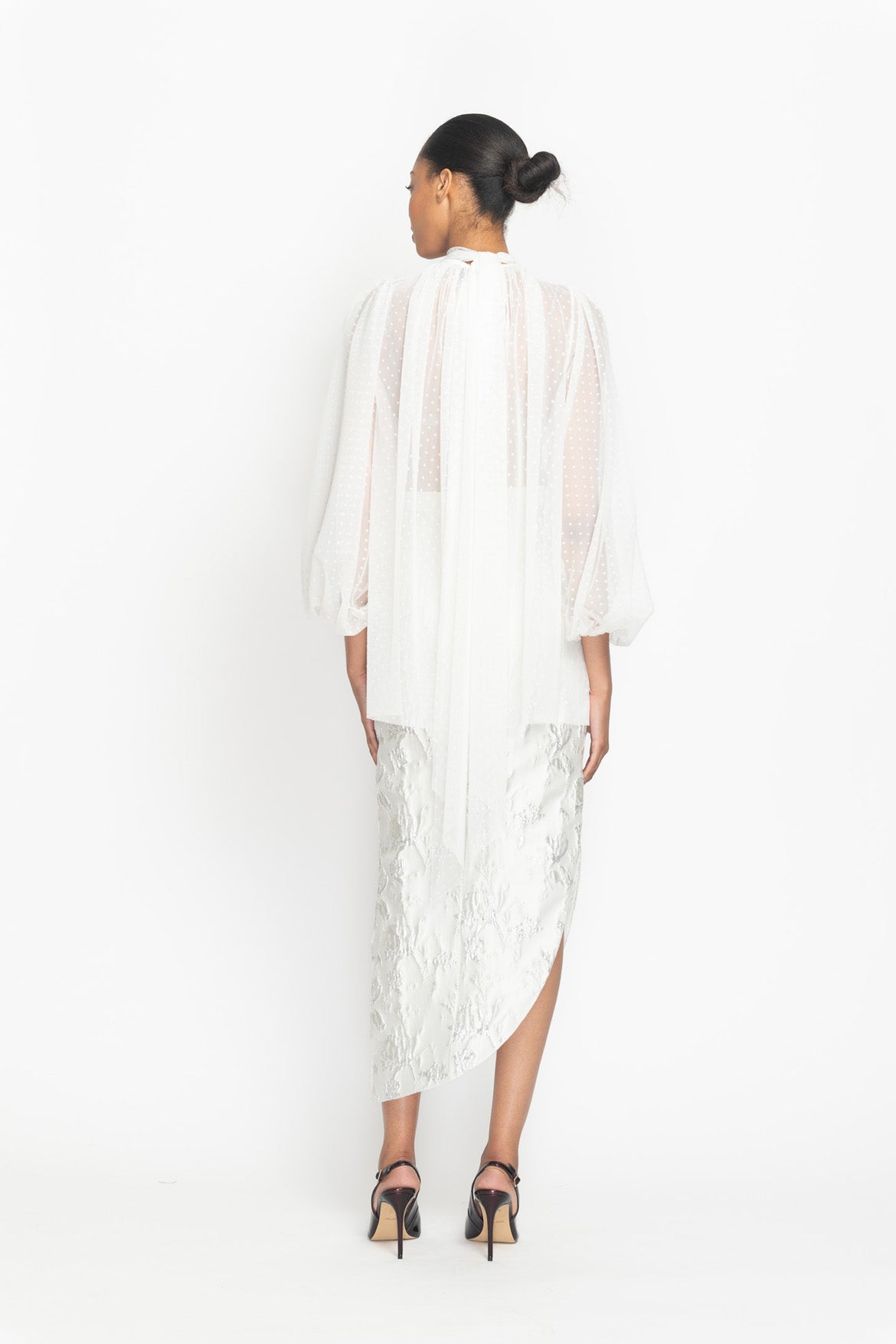 Ivory Point d’Esprit Blouse with Neck Tie Detail Back