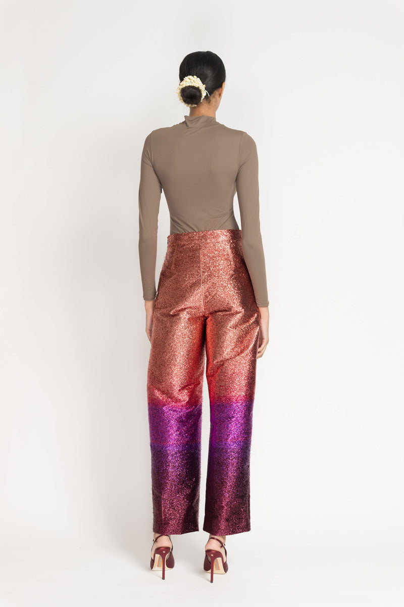 Fuchsia/Copper Ombre Lurex Cropped Trousers 4