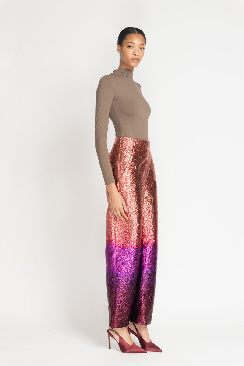 Fuchsia/Copper Ombre Lurex Cropped Trousers 3