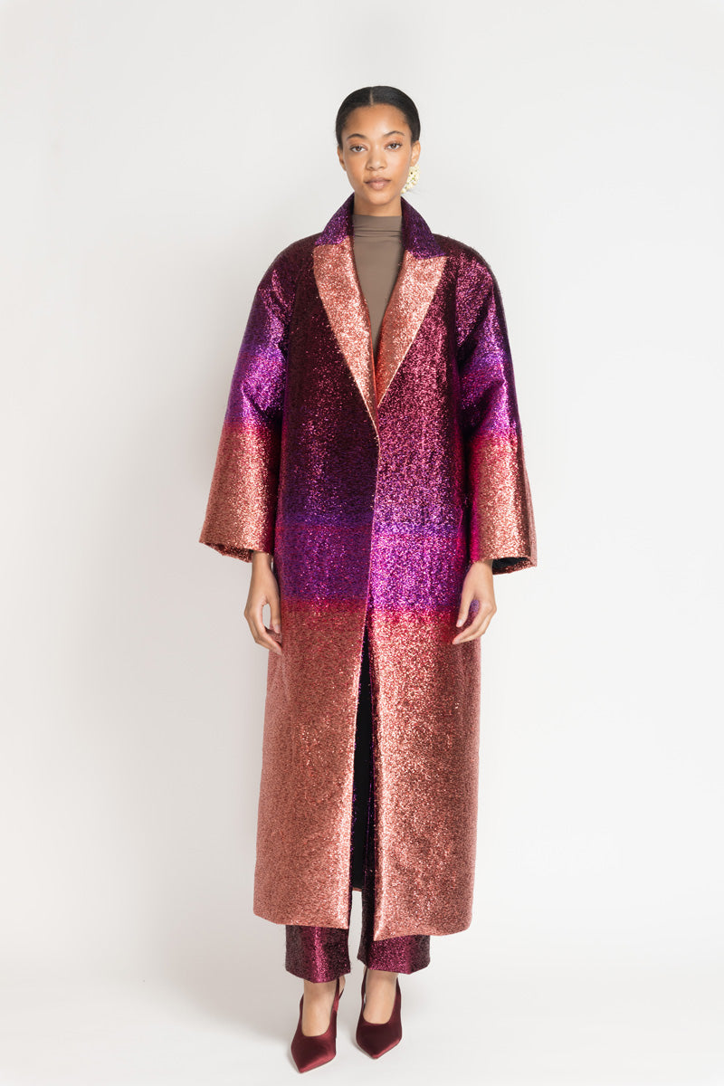 Fuchsia/Copper Ombre Lurex Bagh Coat 2