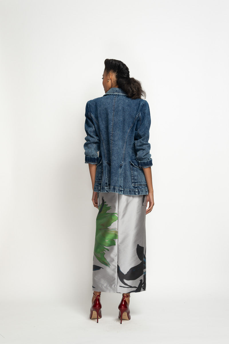 Silver Lata Print Barathea Cargo Pencil Skirt 6