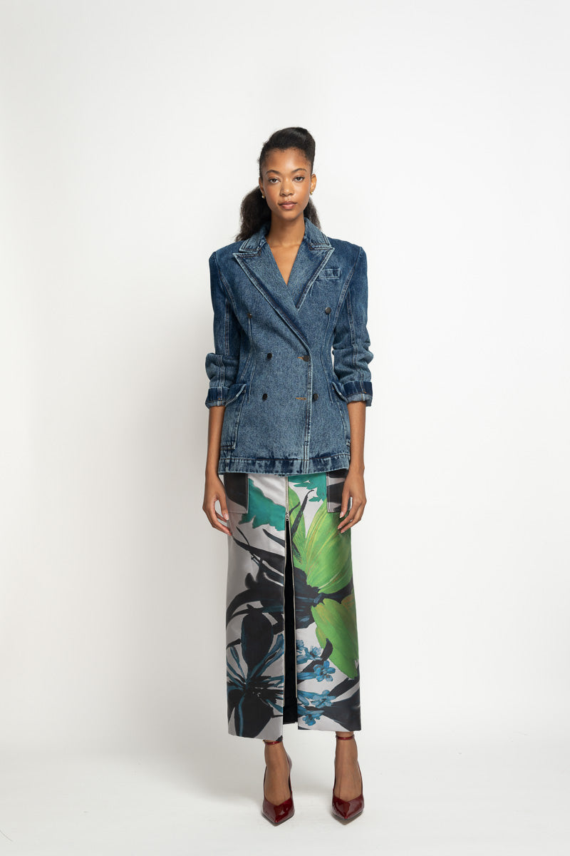 Silver Lata Print Barathea Cargo Pencil Skirt 3