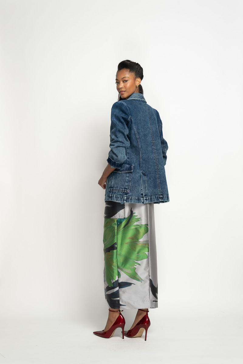 Silver Lata Print Barathea Cargo Pencil Skirt 5