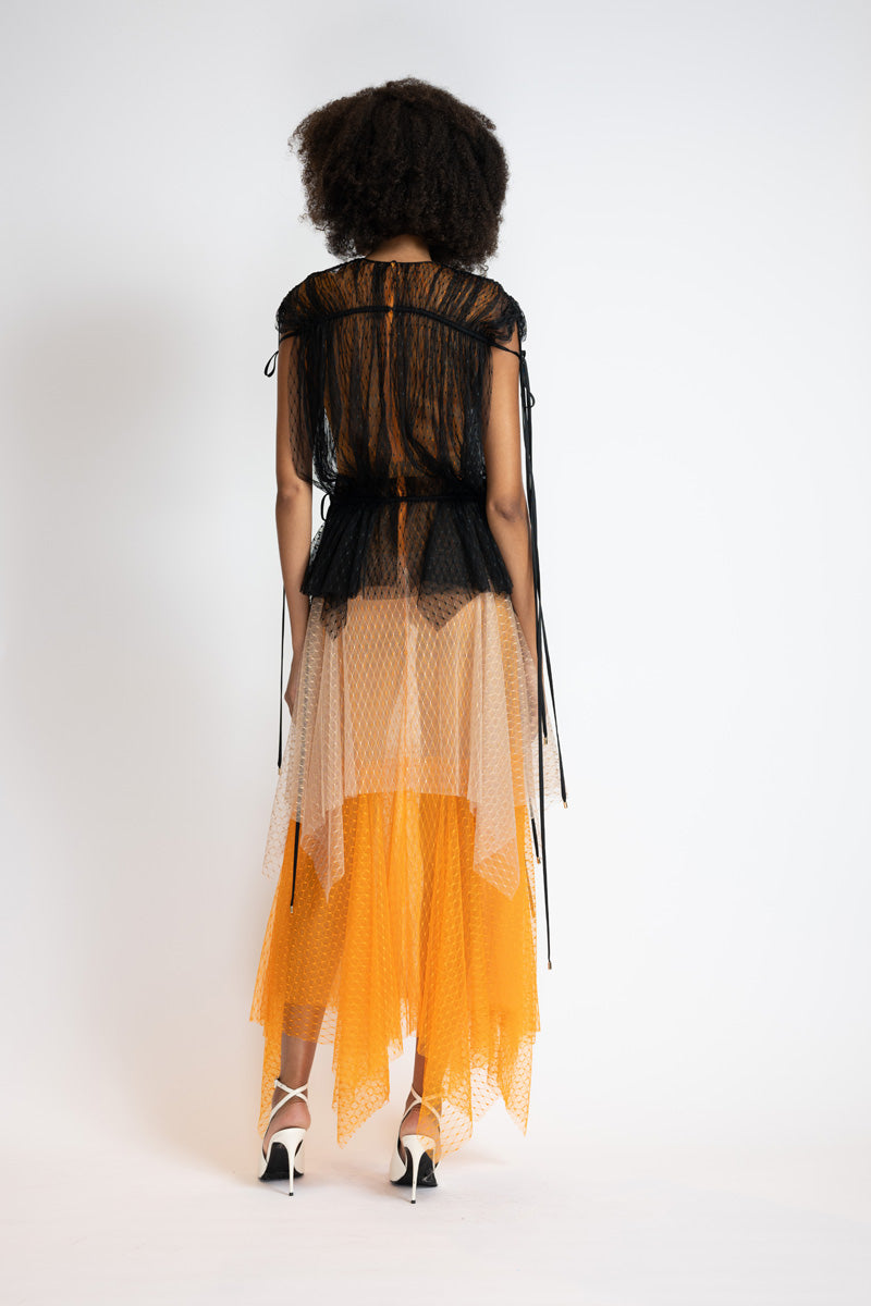 Tricolor Lattice Point D’Esprit Dress With Blouson Top 4