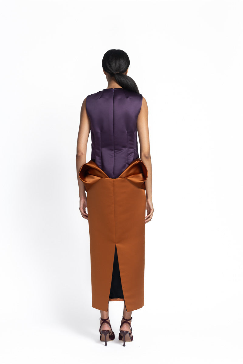 Amethyst and Copper Double Duchess Dress with Iris Drape Back