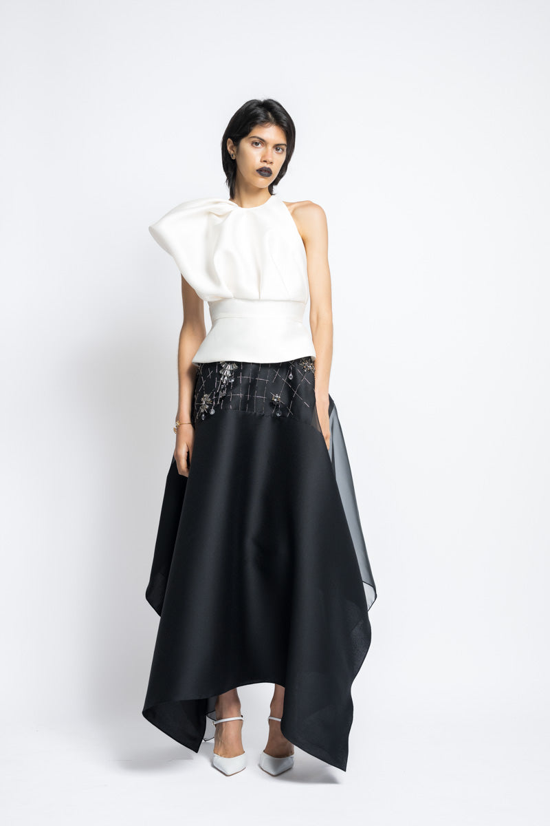 Asymmetrical Magnolia Gazar Top With Draped Sleeve Detail 2