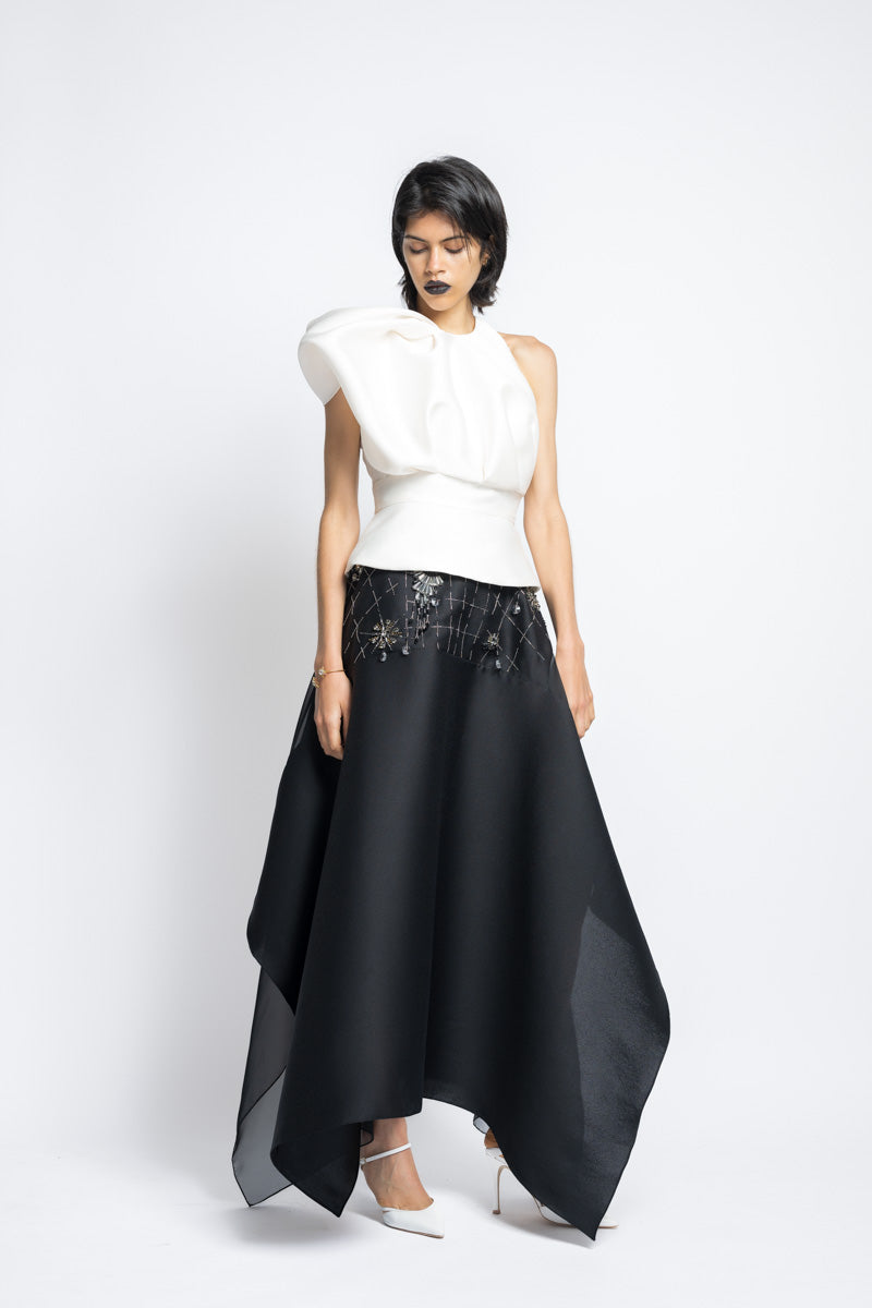 Asymmetrical Magnolia Gazar Top With Draped Sleeve Detail 5