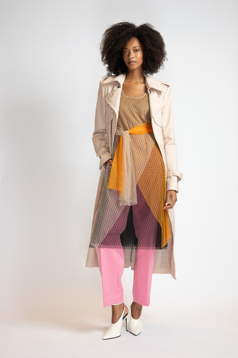 Buff Vegan Leather Trench Coat 2