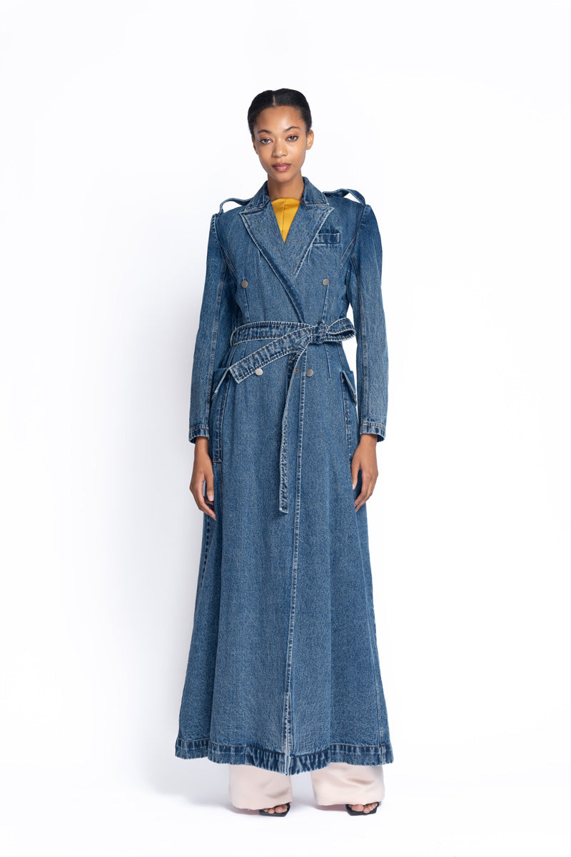 Indigo Denim Trench Coat 2