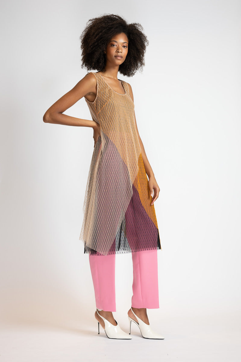 Tricolor Lattice Point D’Esprit Camisole Tunic 4