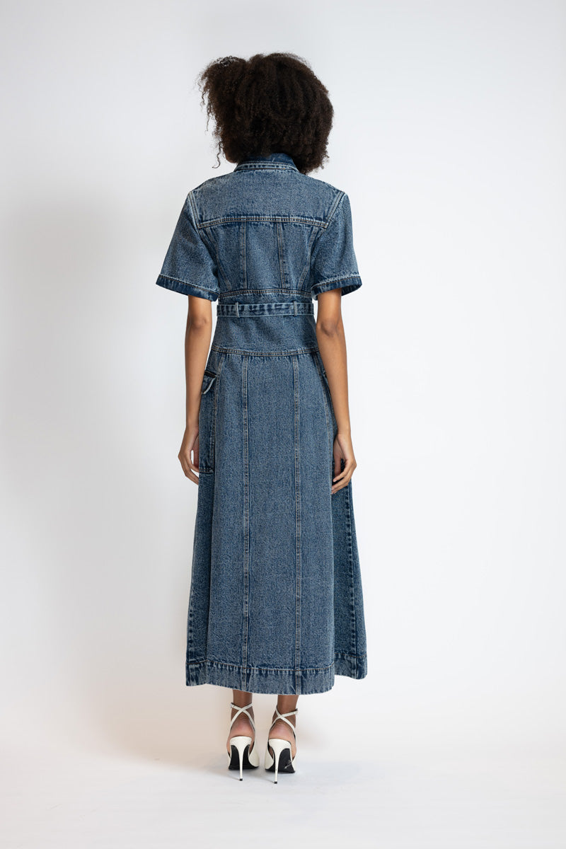 Rinsed Indigo Denim Safari Dress