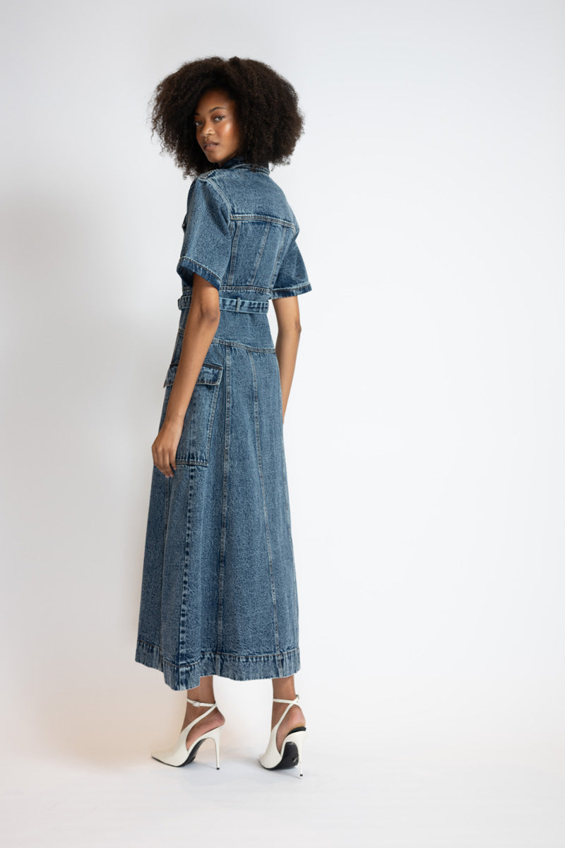 Rinsed Indigo Denim Safari Dress 7