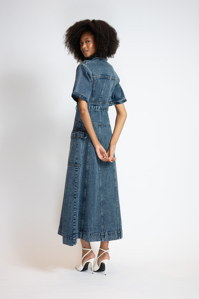 Rinsed Indigo Denim Safari Dress 6