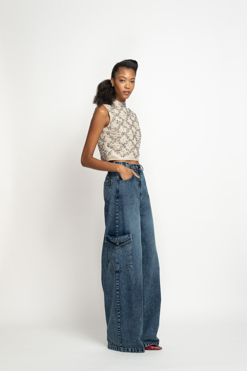 Sitara Embroidered Stone Faille Top 3