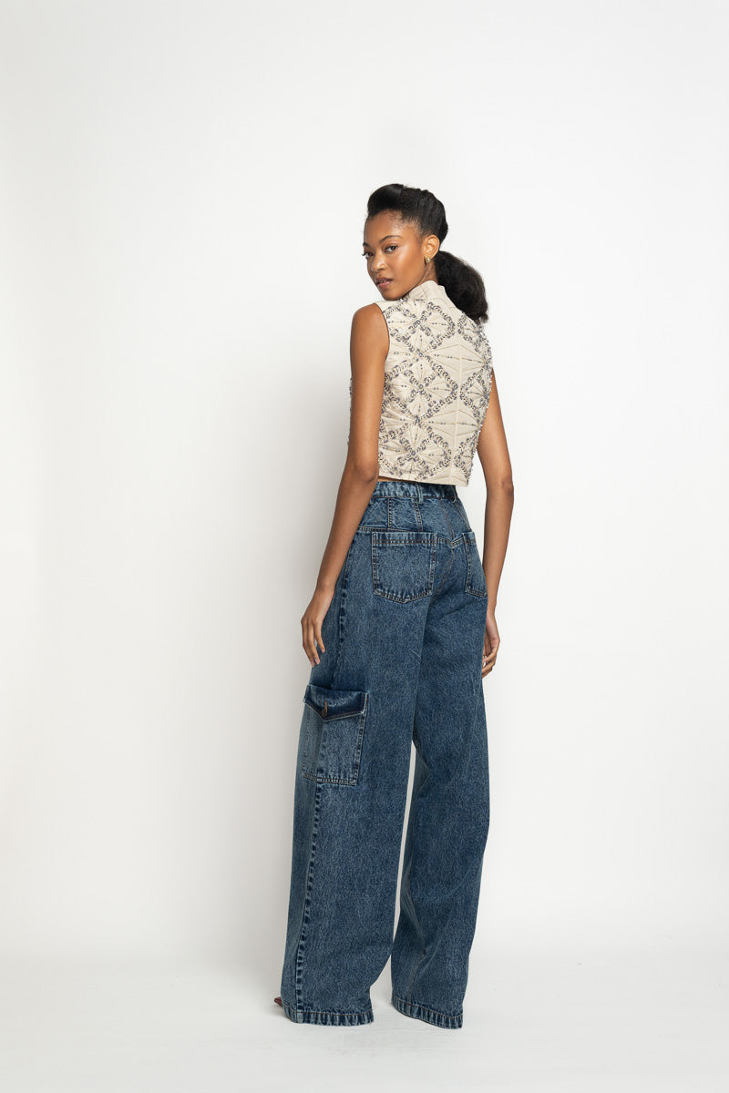 Sitara Embroidered Stone Faille Top 4