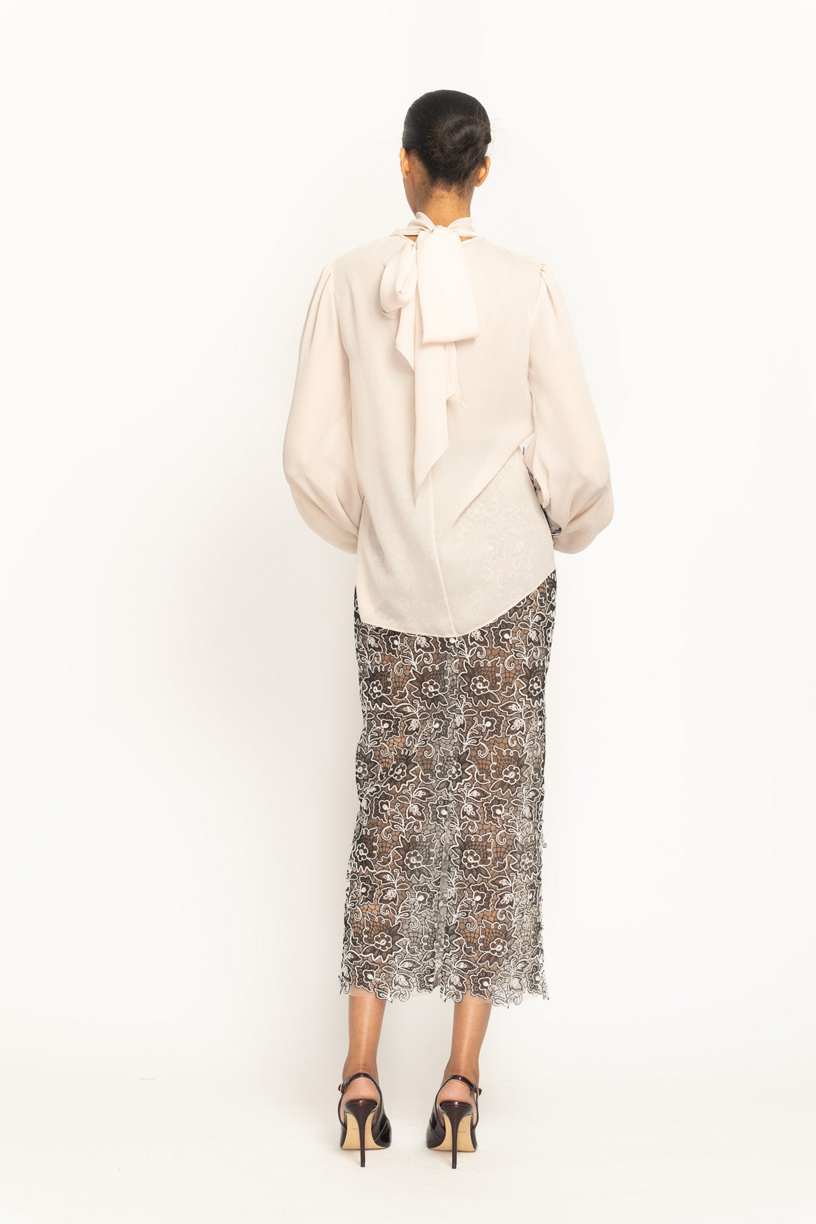 Color Blocked Belle Fleur Lace Pencil Skirt Back