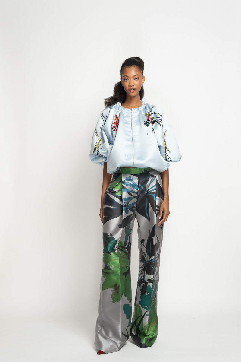 Silver Lata Print Barathea Trousers 2