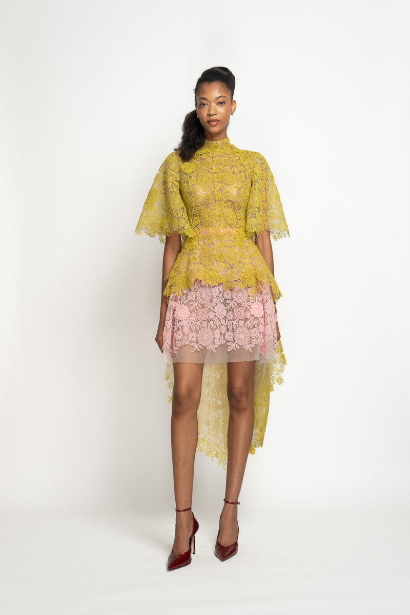 Chartreuse Smita Lace Top with Tails 2