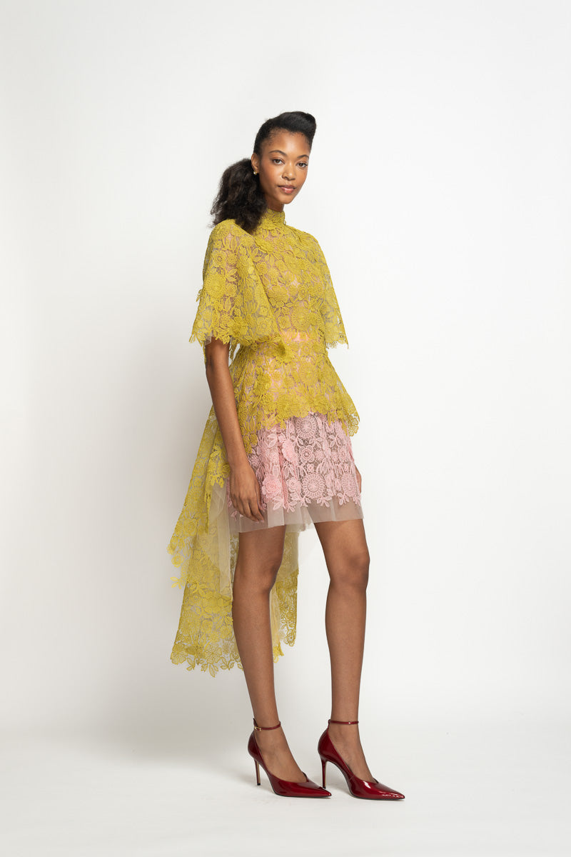 Chartreuse Smita Lace Top with Tails 3