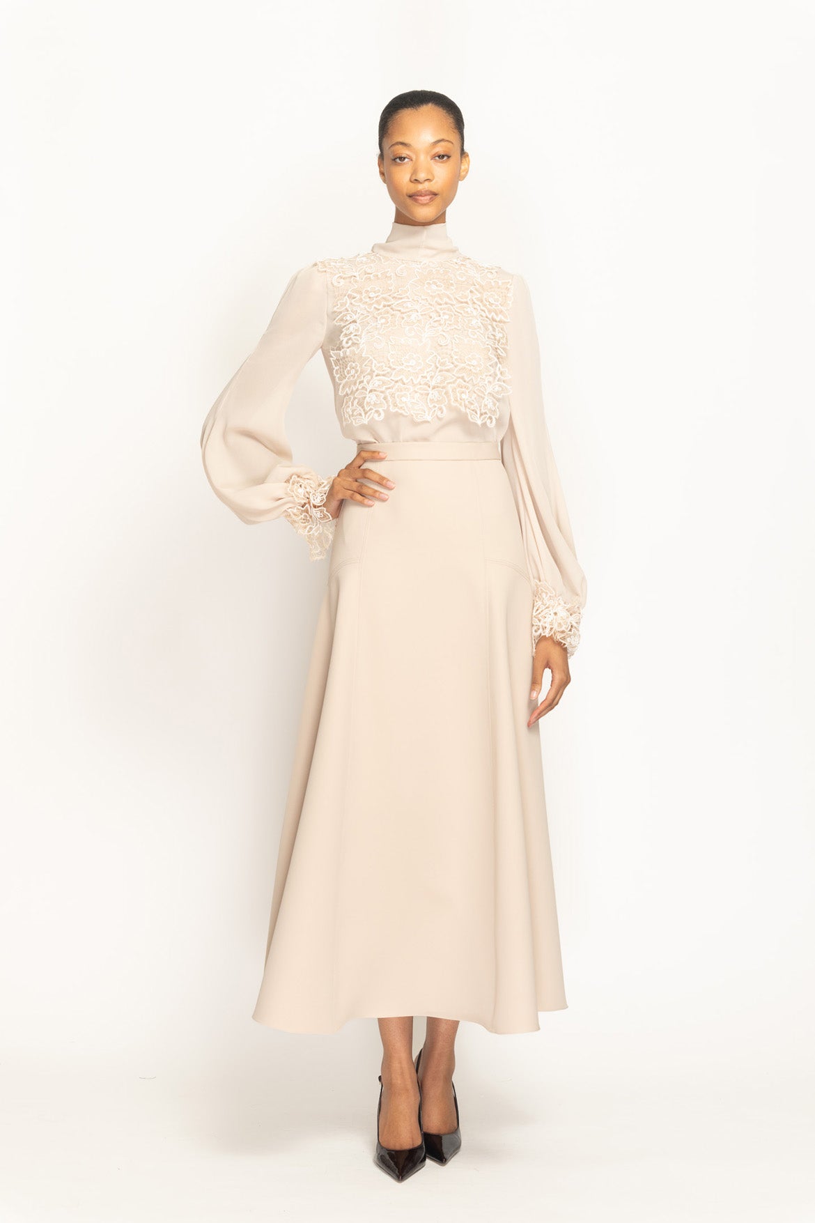 Almond Cady Flared Skirt Front