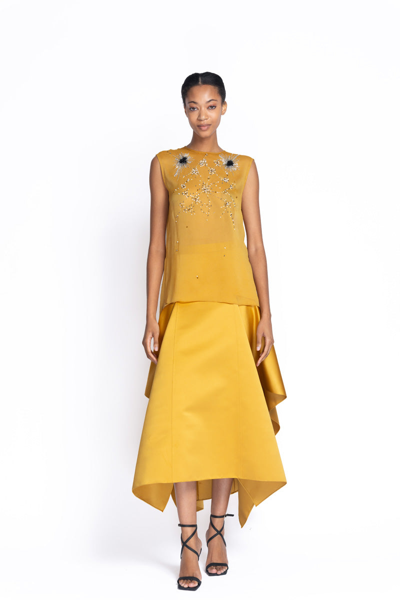 Gemma Embroidered Marigold Sheer Crepe Top 2