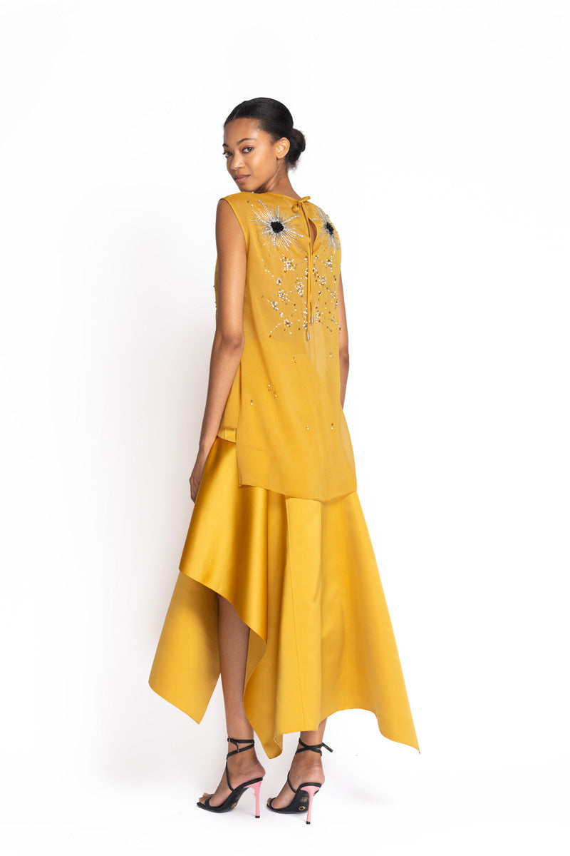 Gemma Embroidered Marigold Sheer Crepe Top 4