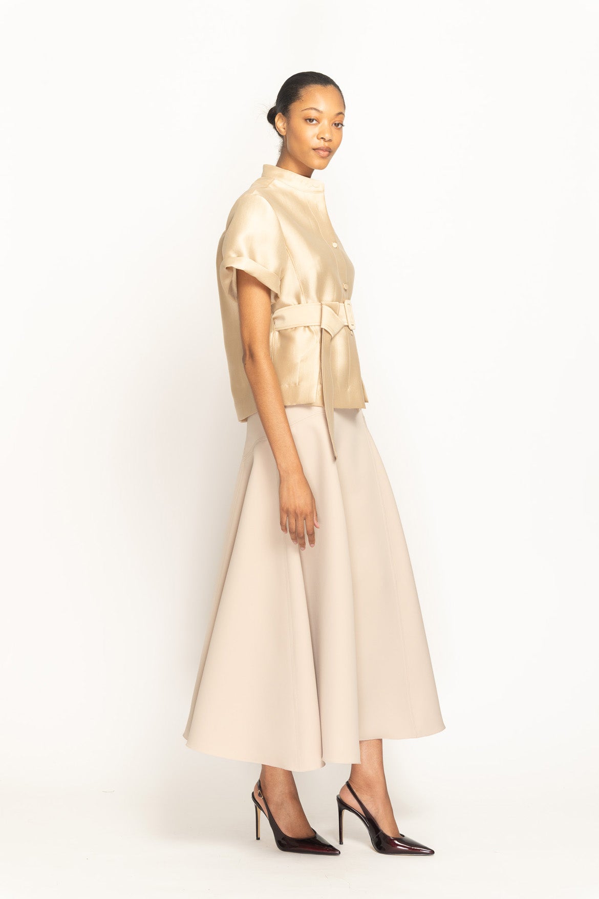 Almond Gazaar Button Up Blouse Side One