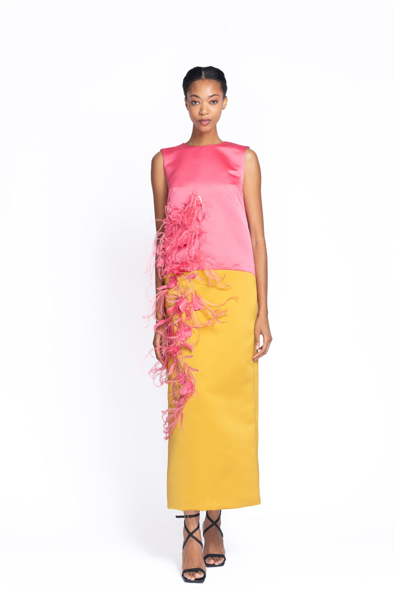 Rosella Vine Embroidered Rose and Marigold Double Duchess Sheath Dress 2