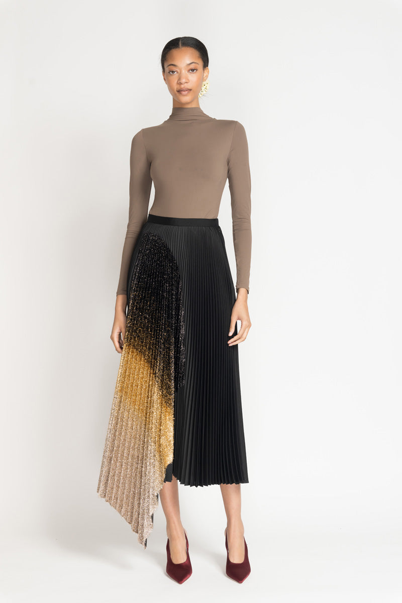 Black Gazaar Pleated Skirt With Black/Gold Ombre Lurex Insert 2