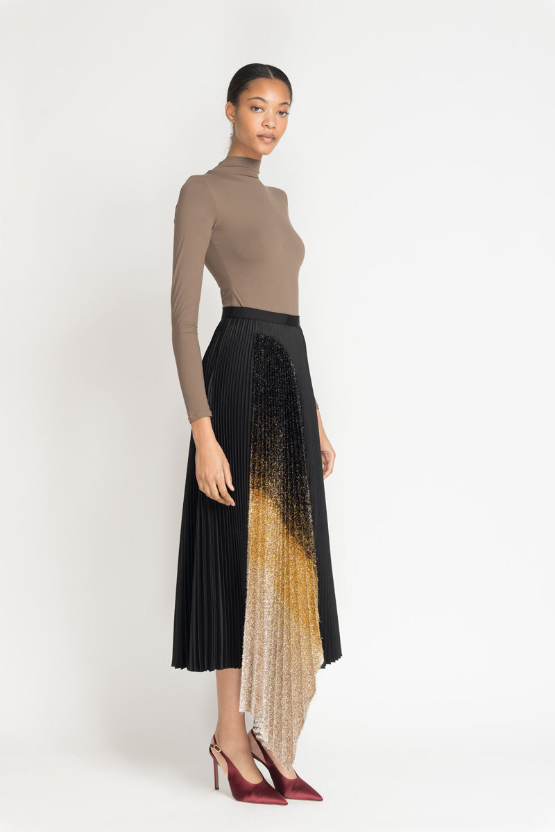 Black Gazaar Pleated Skirt With Black/Gold Ombre Lurex Insert 3