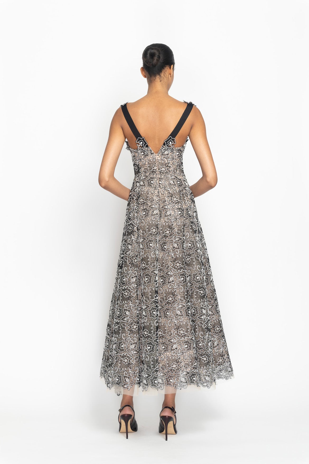 Dual Color Belle Fleur Lace Dress with Harness Detail Back