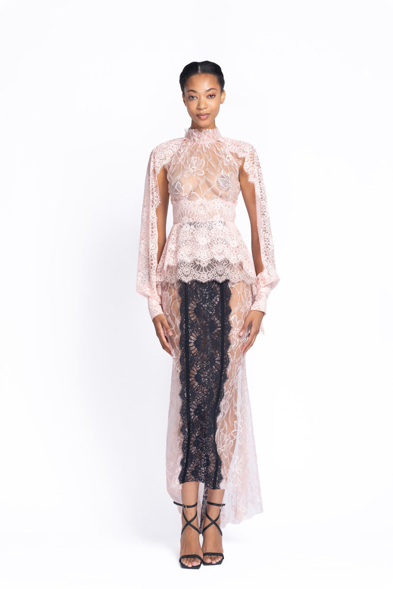 Peony Chantilly Lace Peplum Dress with Onyx Lace Trim 2