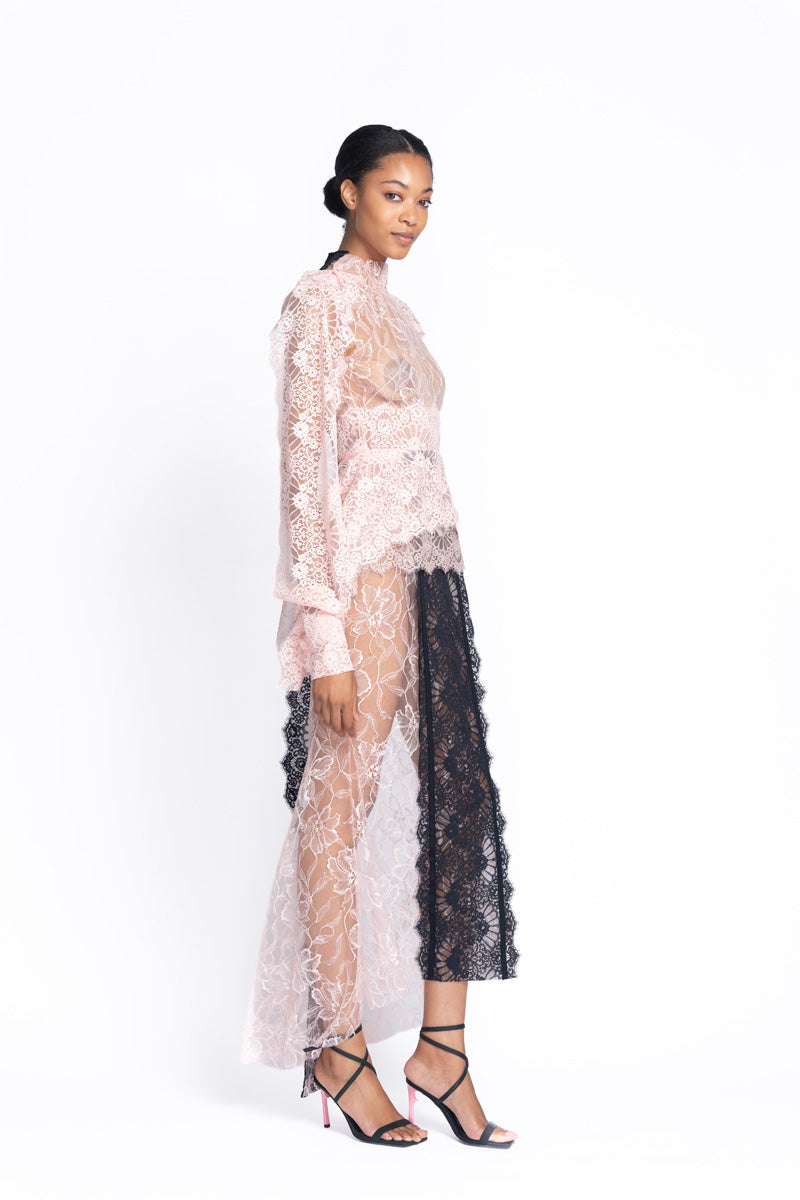Peony Chantilly Lace Peplum Dress with Onyx Lace Trim 3