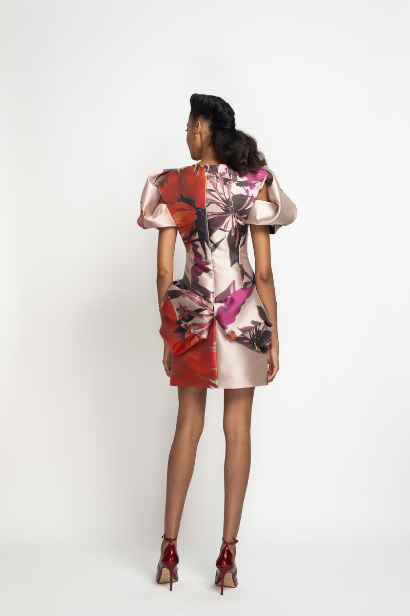 Rose Lata Print Barathea Mini Dress with Moulded Details 5