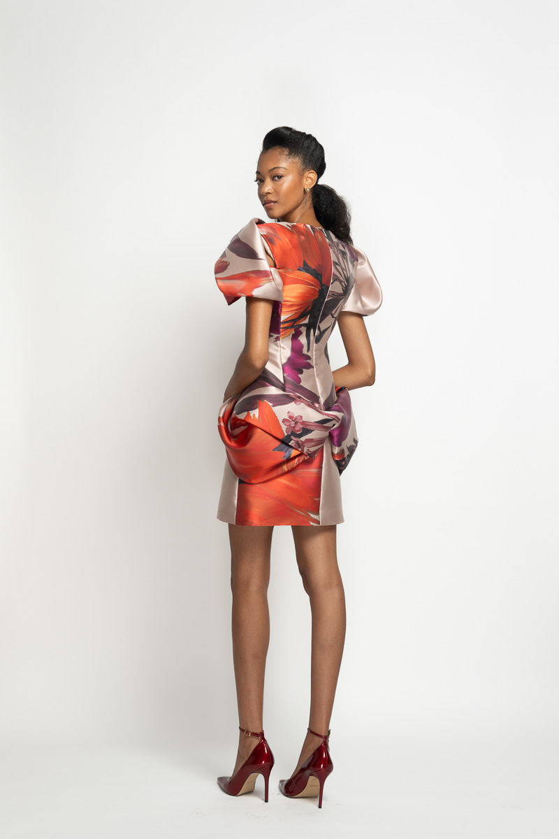 Rose Lata Print Barathea Mini Dress with Moulded Details 4