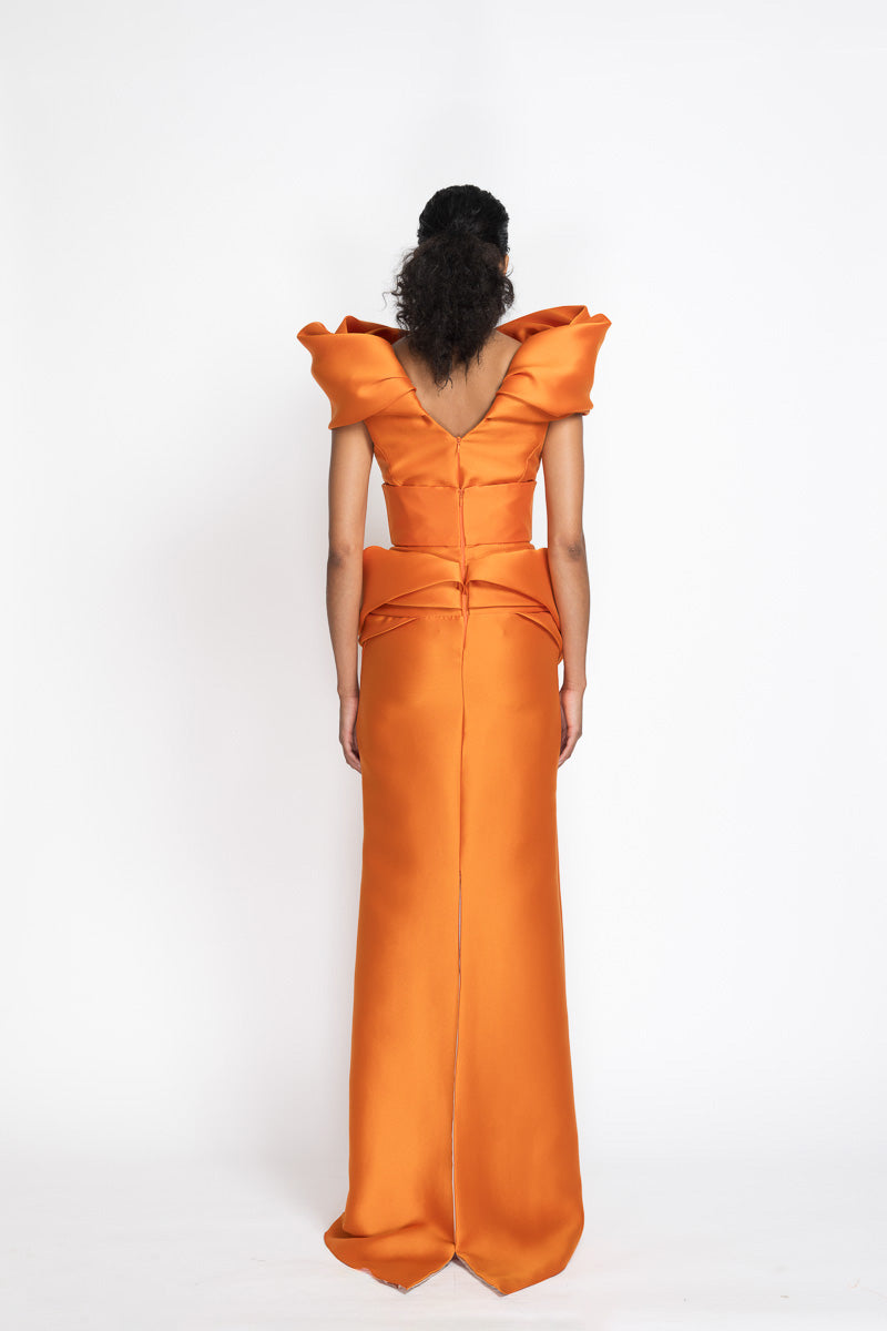 Tangerine Gazar Skirt with Petal Drape 5