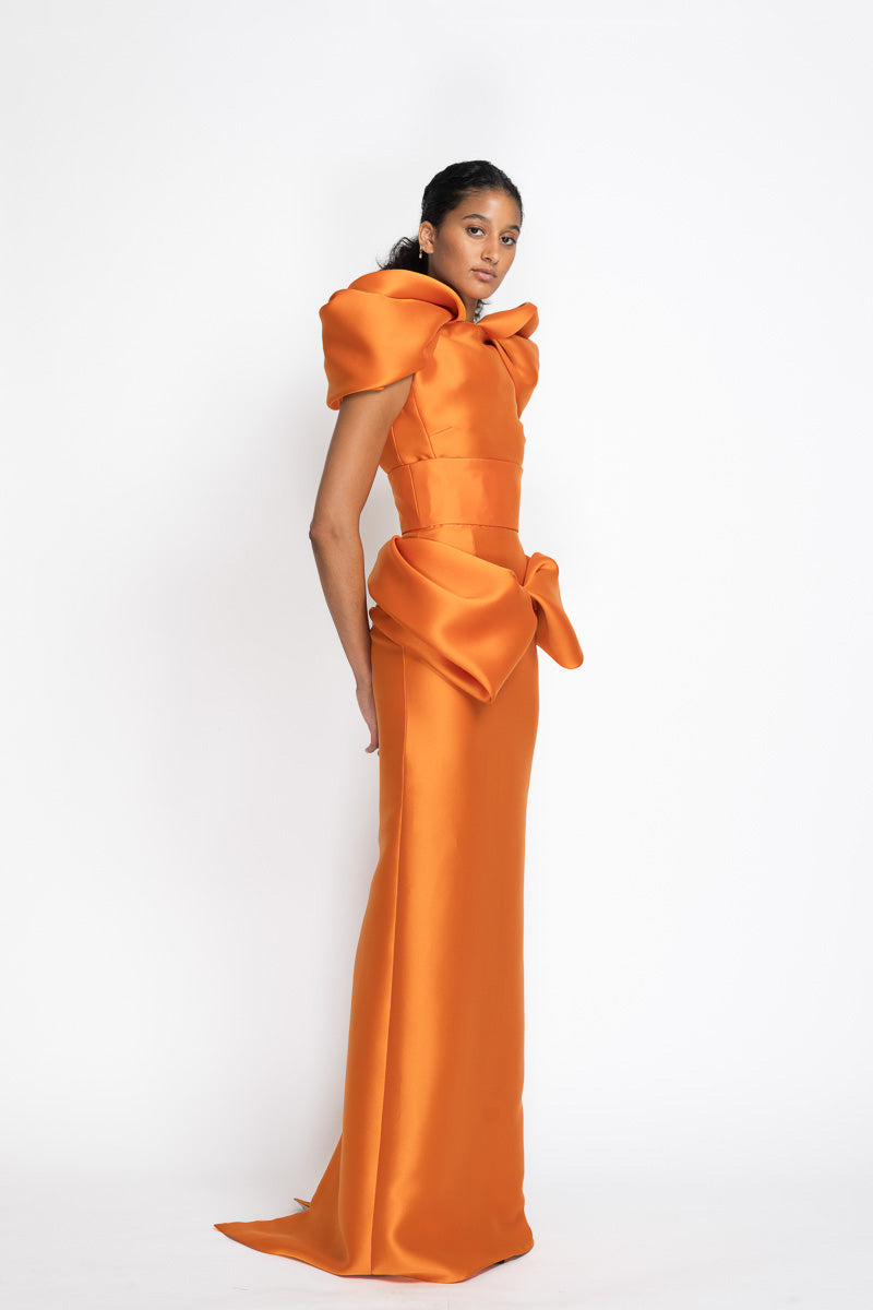 Tangerine Gazar Skirt with Petal Drape 3